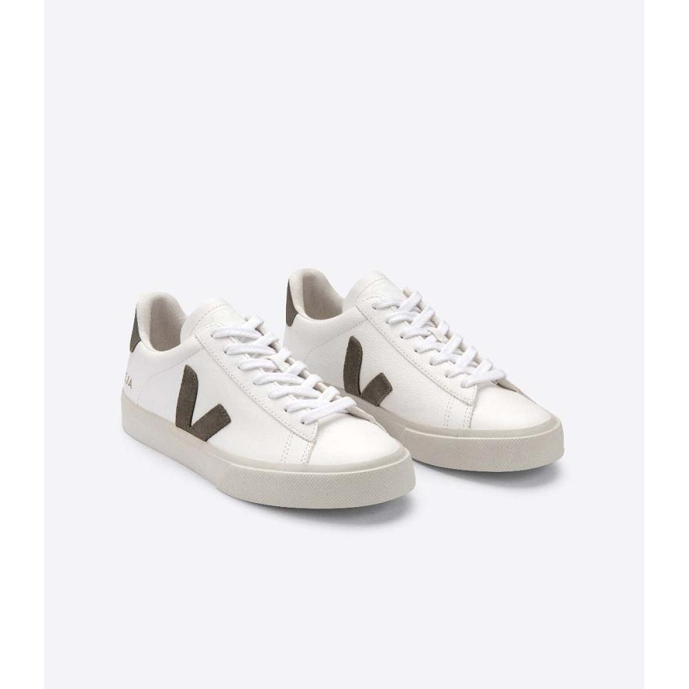 White/Khaki Women's Veja CAMPO CHROMEFREE Low Tops Sneakers | AU 593KOR